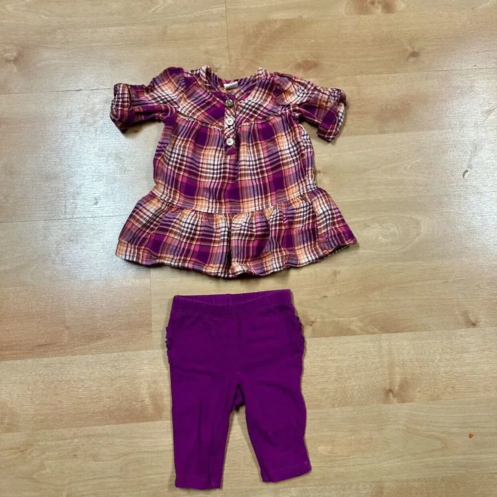 Old Navy Baby Girl 2-Piece Purple & Pink Plaid Outfit Size 0-3M